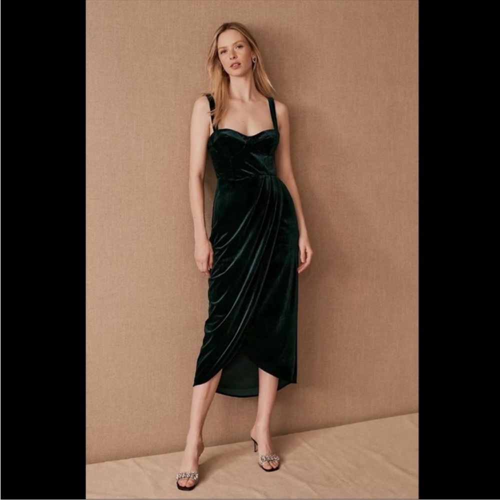 Anthropologie Elegant Velvet Green Dress